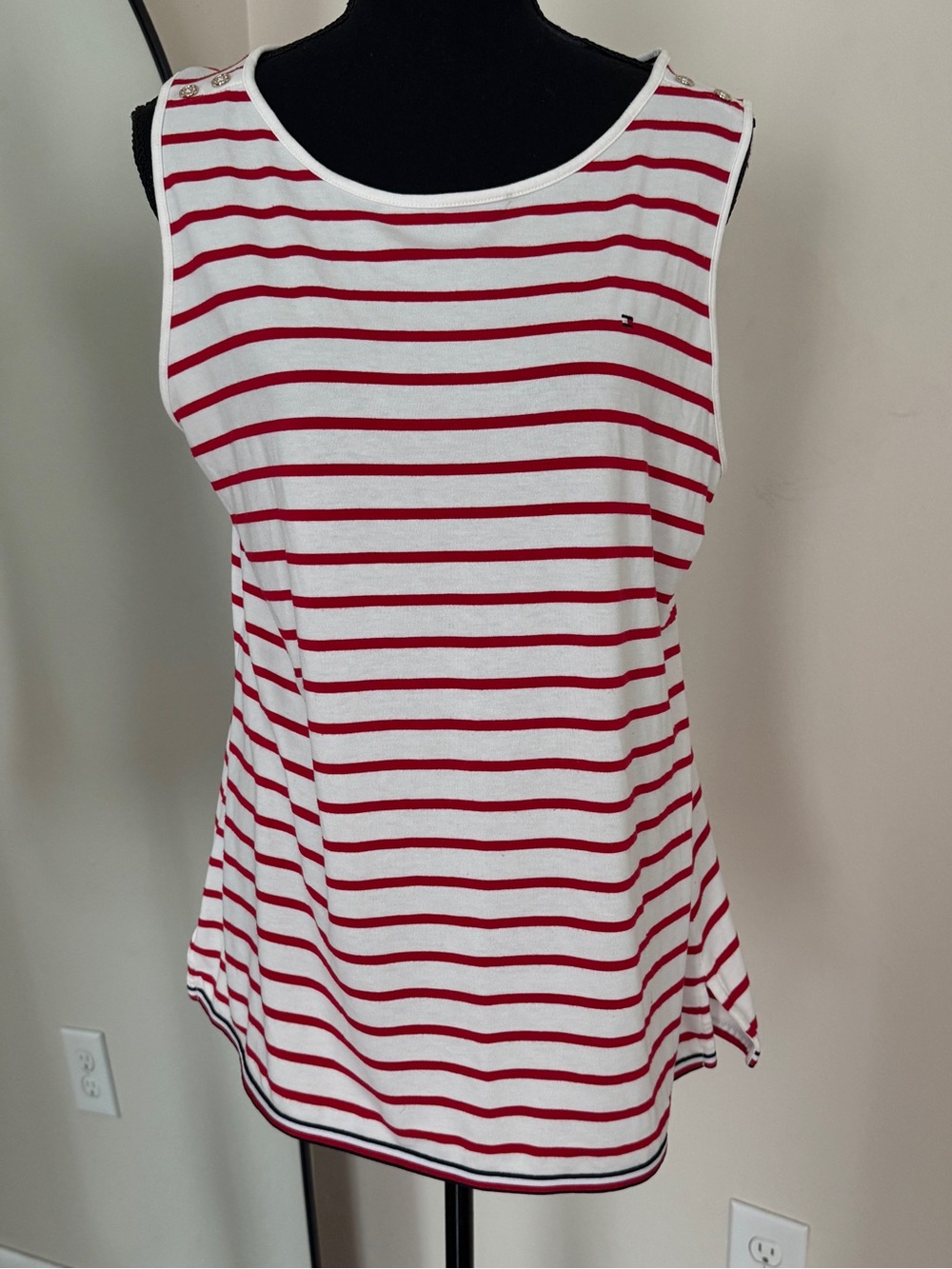 Tommy Hilfiger Red Striped Sleeveless Shirt White Red Size L